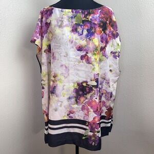 Liz‎ Claiborne Blouse Women's 3X Colorful Floral Black Striped Keyhole Closure